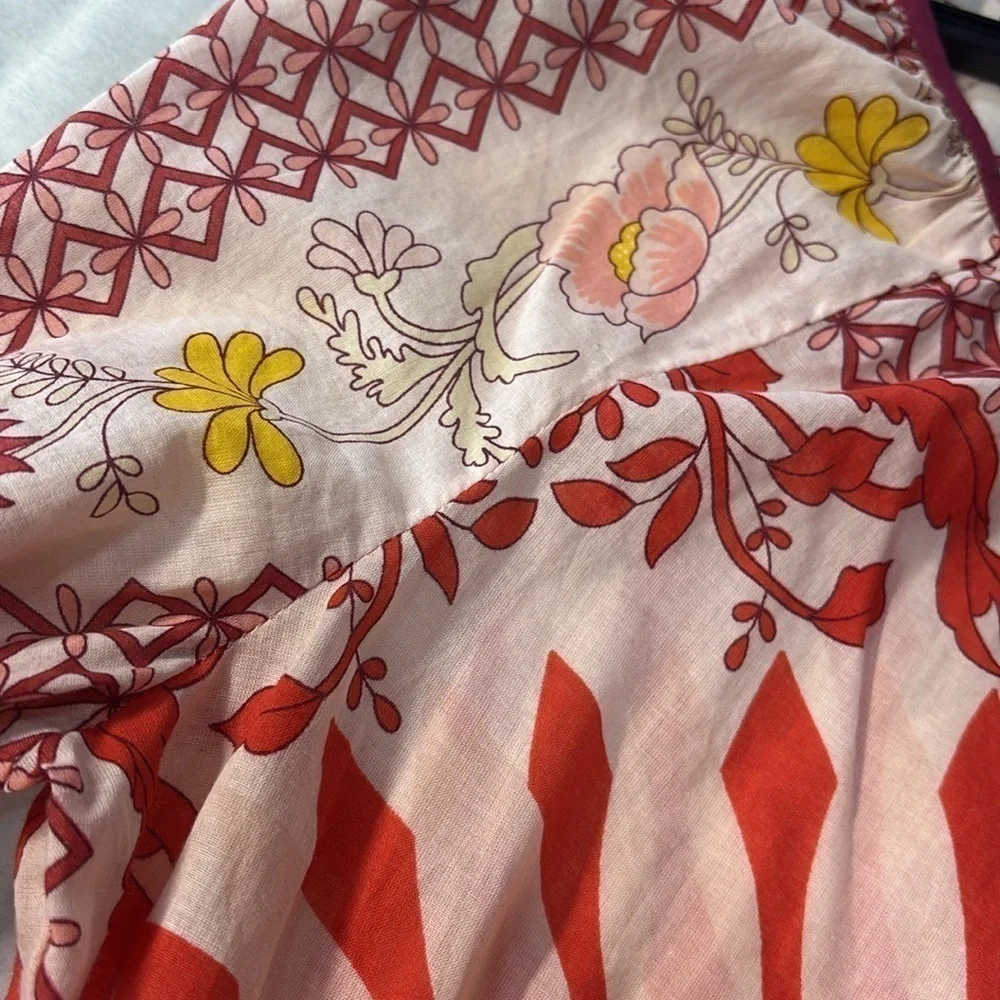 Tory Burch Sun and flowers Lisa Giverny print cotton tunic boho shirt size 2